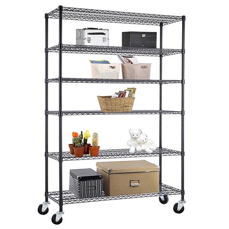 Black Friday - 40% OFF 6 Tier Storage Metal Shelf 82"x48"x18" NSF Wire Shelving Unit with Wheels Heavy Duty Layer Rack with Casters, Sturdy Steel Metal Wire Rack for Pantry Kitchen Garage Rack (Black, 82"x48"x18")