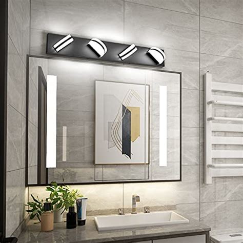 Aipsun 4 Lights Modern Black Vanity Light Up and Down Black Bathroom Lighting Fixtures LED Bathroom Wall Light Over Mirror 6000K
