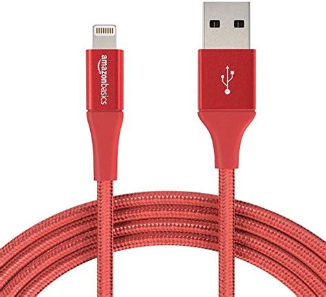 Amazon Basics Double Braided Nylon Lightning to USB Cable, Advanced Collection, MFi Certified Apple iPhone Charger, Red, 10 Foot