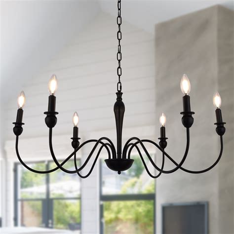 Farmhouse Chandelier for Kitchen Island, Dining Room Chandelier, Candle Bulbs Style, Bronze, 6-Light, 25 Inches