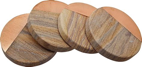 Up To 50% OFF Godinger Coasters for Drink Spill Tabletop Protector - Rainbow Sandstone Wood- Set of Four