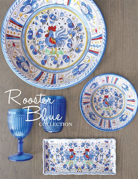 New Arrivals Le Cadeaux Rooster Blue - Melamine Dinner Plates - Set of 8