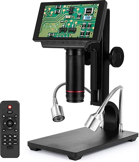 Linkmicro Black Digital Microscope 7 Inches LCD Screen 1080P 200X Digital Magnifier with Metal Stand for Circuit Board Repair Soldering Watches DIY Tools