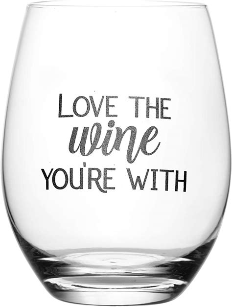 Hot Deals Lushy Wino – Love The Wine You're With – Cute, Novelty, Etched Stemless 16-Ounce Wine Glass with Funny Sayings in Gift Box
