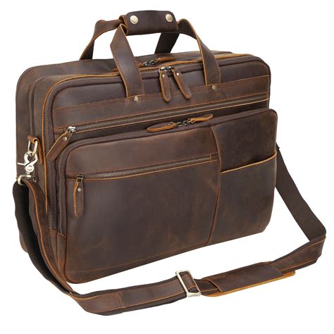 Polare 18" Full Grain Leather Briefcase For Men Business Travel Case Messenger Bag Fits 17.3" Laptop Large