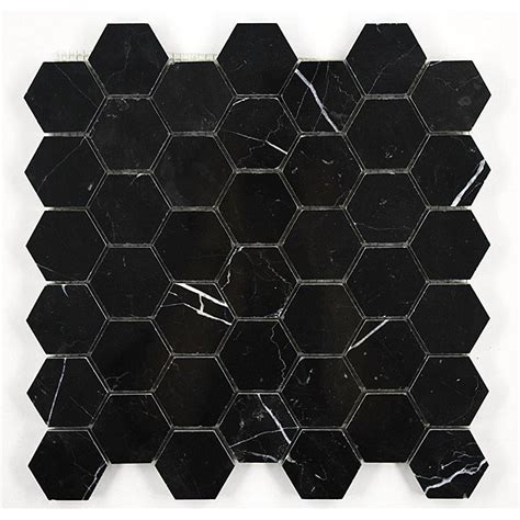 Premium Quality Nero Marquina Polished Black Glass Mixed Mosaic Brick Pattern Tile for Backsplash and Bathroom Wall Designed in Italy (Box of 5 sq. ft.)
