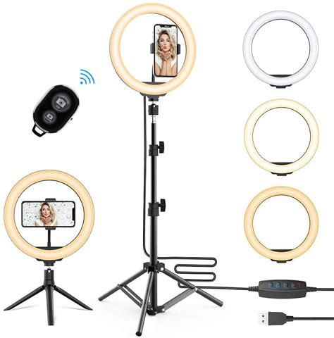 New Deal SJGCLUMEN 10 inch Selfie Ring Light Tripod Stand Bluetooth shutter phone holder LED Circle Light Dimmable Beauty Camera ring light for YouTube TikTok Compatible with iPhone 11 12 Pro Xs Max XR Android