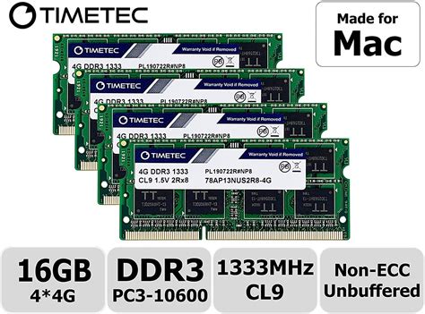 Timetec 16GB KIT(4x4GB) Compatible for Apple DDR3 1333MHz PC3-10600 CL9 for iMac (Mid 2010 27 inch, Mid 2011 21.5/27 inch) SODIMM Memory Module MAC RAM Upgrade for iMac 11,3 / iMac 12,1 / iMac 12, 2