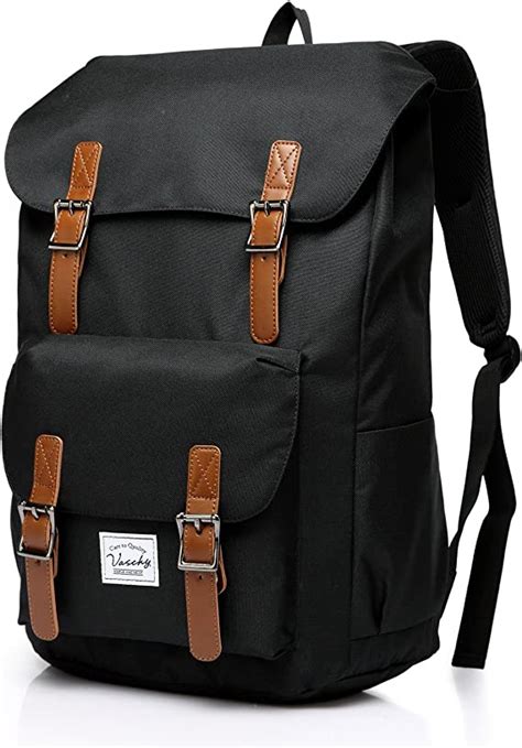 VASCHY School Backpack for Men and Women Casual Travel Backpack Camping Rucksack Bookbag with15.6in Laptop Sleeve Black