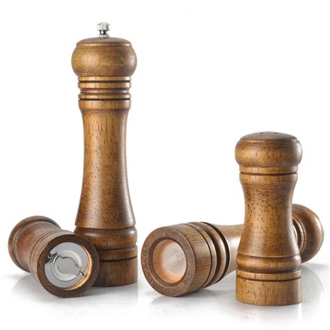 Hottest Sales Wooden Salt and Pepper Grinder Set - Premium Set Includes Salt and Pepper Mill, Salt and Pepper Box with Swivel Lid, Spoon & Cleaner Tool - Perfect Salt and Pepper Shakers Gift (8 inch)