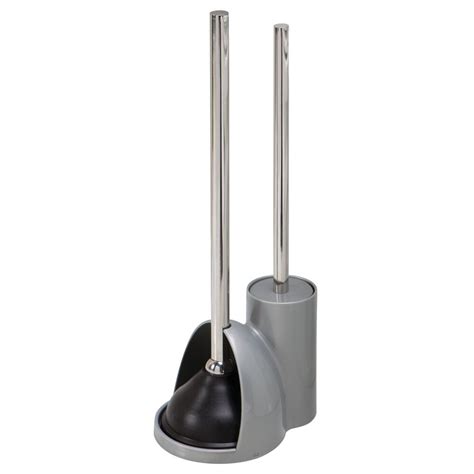 Tech Deals 🔥 mDesign Compact Freestanding Plastic Toilet Bowl Brush and Plunger Combo Set with Holder - Caddy for Bathroom Storage - Sturdy, Heavy Duty, Deep Cleaning - Charcoal Gray/Brushed Stainless Steel