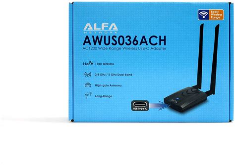 【New Version Type-C WiFi USB】 ALFA AWUS036ACH 【Type-C】 Long-Range Dual-Band AC1200 Wireless USB Wi-Fi Adapter w/2x 5dBi External Antennas – 2.4GHz 300Mbps/5GHz 867Mbps – 802.11ac & A, B, G, N